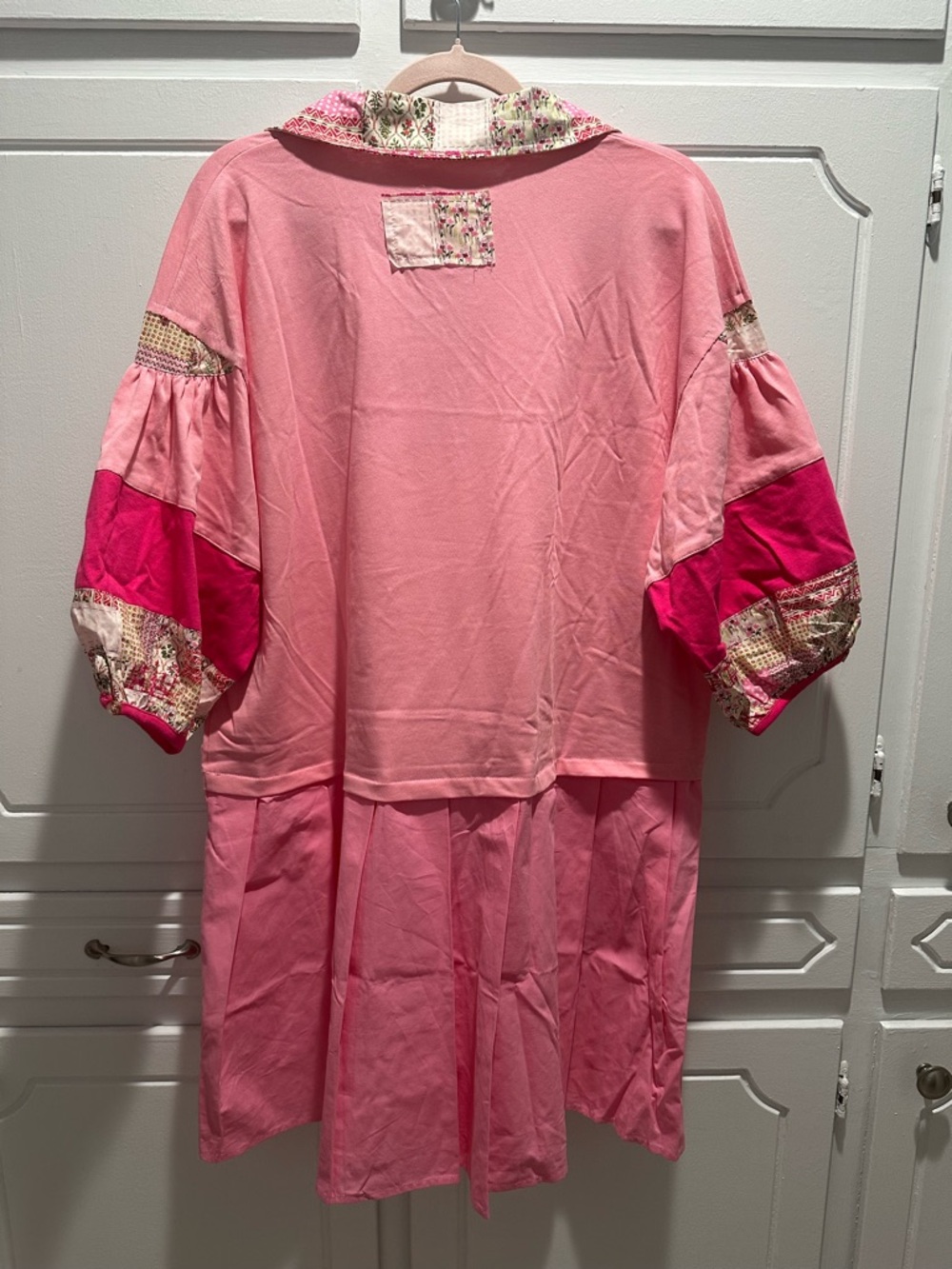 Umgee Pink Patchwork Collar Pleated Tunic - Picture 2 of 4